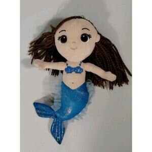 Hobby Lobby Plush Mermaid Doll Blue Tail Brown Yarn Hair 12in